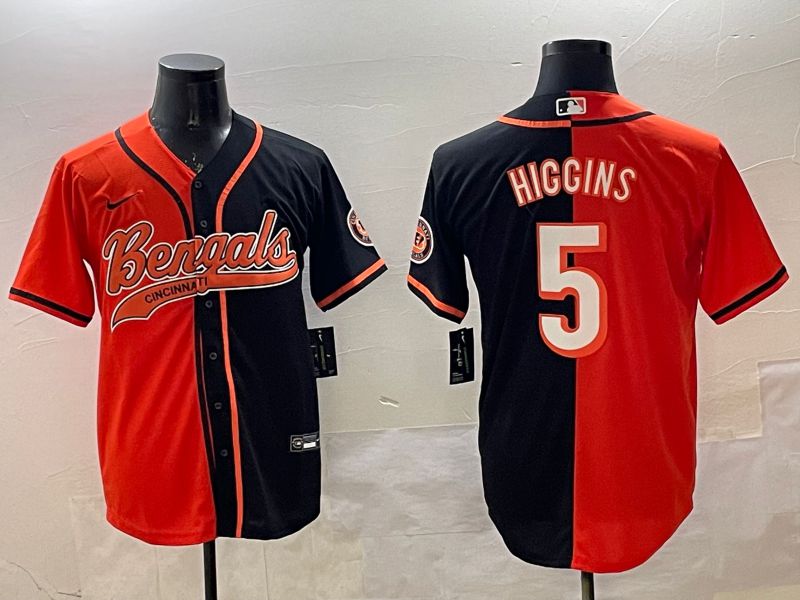 Men Cincinnati Bengals #5 Hiccins Orange Black Joint Name 2025 Nike Limited NFL Jersey style 2